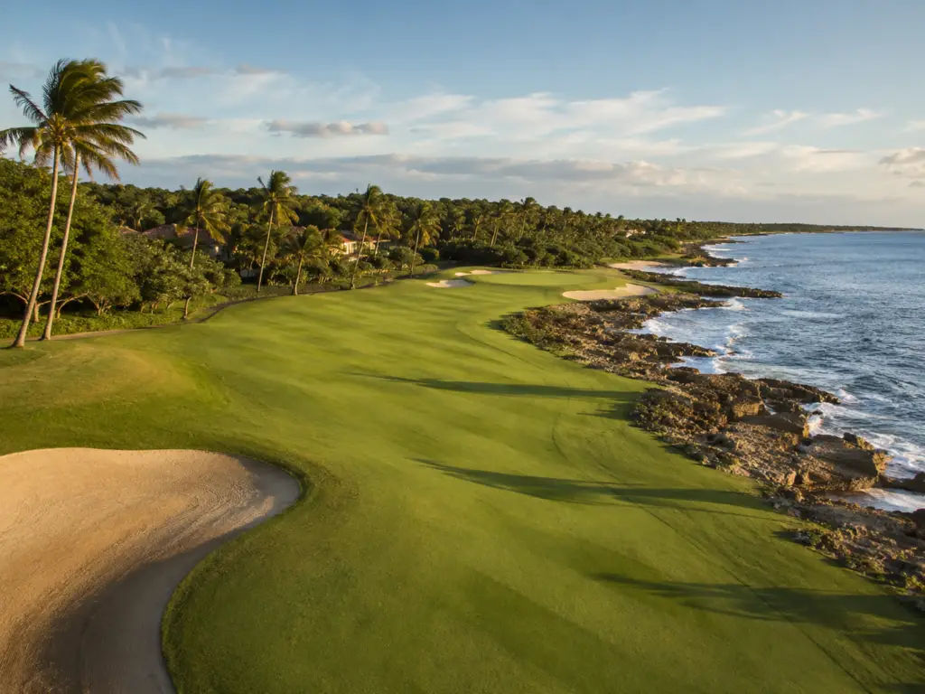 Oceanfront fairway at Teeth of the Dog golf course beside the Caribbean Sea at Casa de Campo in the Dominican Republic