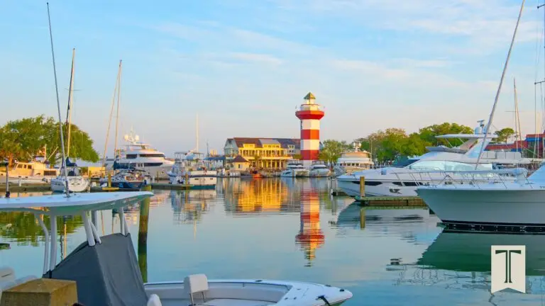 Iconic red-and-white Harbour Town Lighthouse at Harbor Town Golf Links, Hilton Head Island, South Carolina